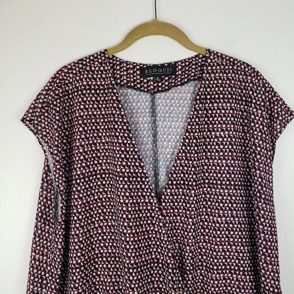 Eloquii Black White Red Dot Faux Wrap Crossover Surplice Career Blouse Size 18 - Picture 3 of 8